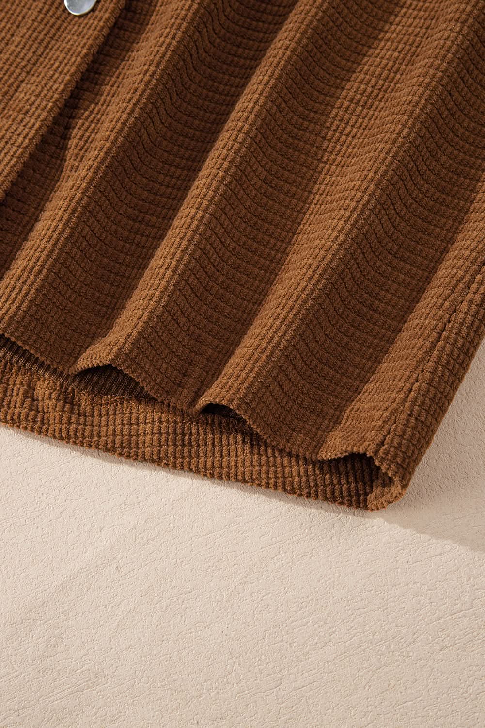 Brown textured shacket with pockets - Love Salve